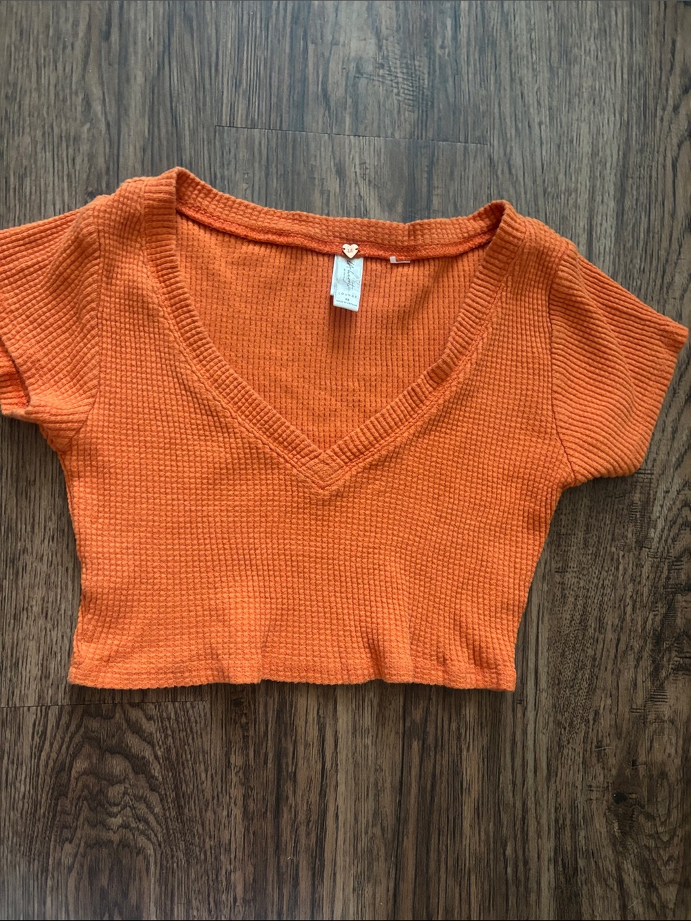 LA Hearts by PacSun Lounge Waffle Knit V-Neck Crop Top XS Orange